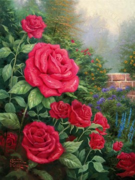 kinkade Painting - A Perfect Red Rose Thomas Kinkade